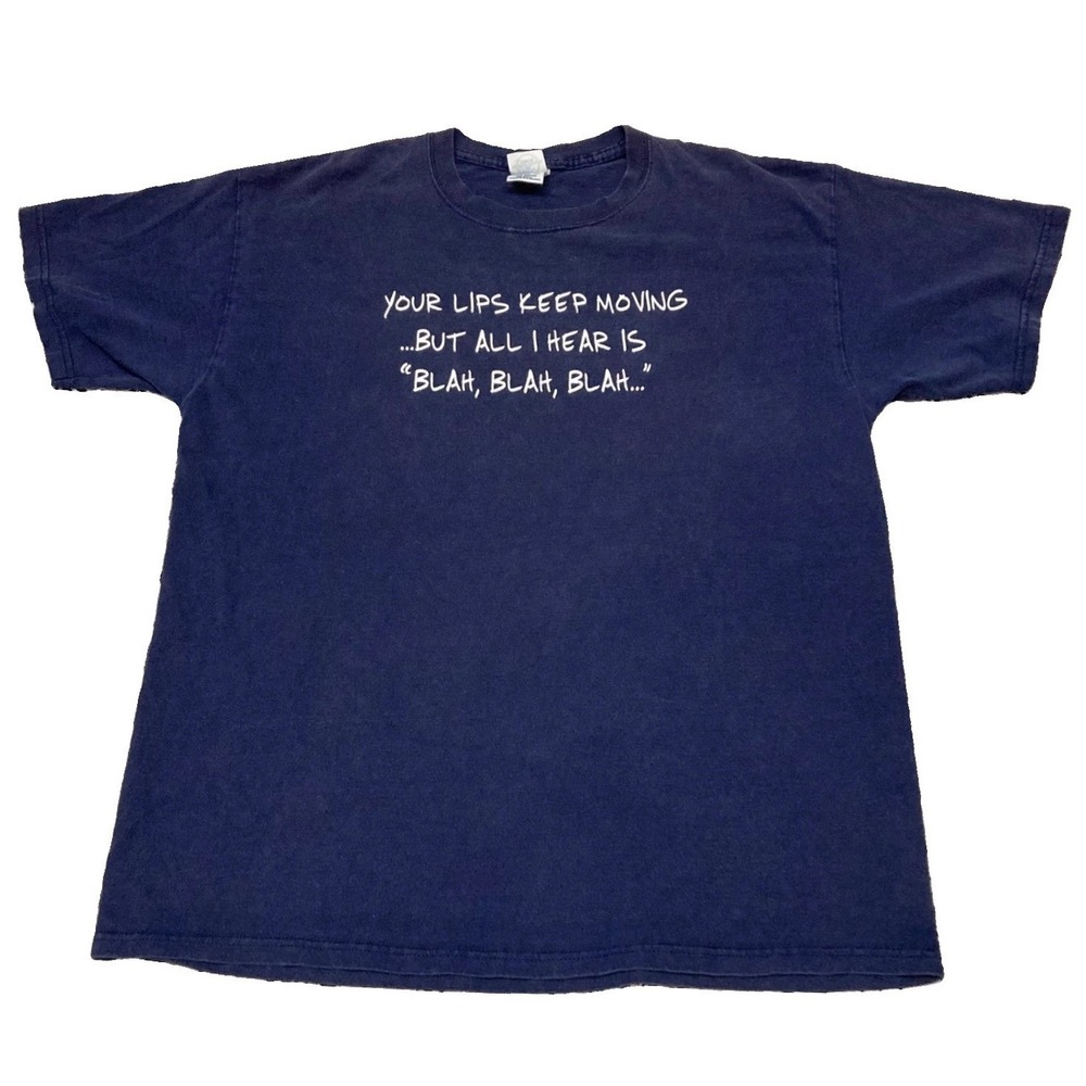 Vintage Navy Graphic T-Shirt Blah Blah Blah Funny Slogan Mens Large Cotton Tee